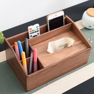 Organisateur de bureau en bois rectangulaire de 13 cm de haut, boîte de rangement multifonctionnelle pour le bureau et la maison, porte-mouchoirs avec porte-stylos et télécommande - Product Image 1