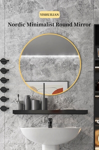 Factory Wholesale Modern Decor Large Gold <strong>Round</strong> Matel Frame Wall Mounted <strong>Big</strong> Circle Bathroom Wall Hanging <strong>Mirror</strong> - Product Image 3