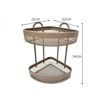 Étagère d'angle double couche DaS à 90 degrés en maille métallique pour cuisine et salle de bain avec boucles de suspension