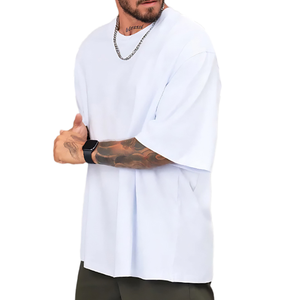 T-shirt <span class=keywords><strong>de</strong></span> sport pour homme <span class=keywords><strong>de</strong></span> haute qualité, col tombant, respirant, uni, avec logo brodé, personnalisable, en coton - Product Image 1