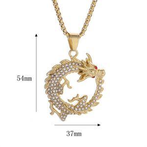 Collier pendentif dragon en acier inoxydable avec serti pavé et œil rouge, bijou unisexe, cadeau - Product Image 5