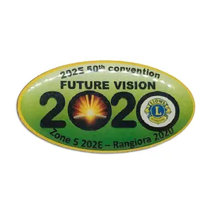 Metal personalizado 50th convenção visão futura impresso lapela pinos latão CMKY impressão logotipo crachá com cúpula epóxi