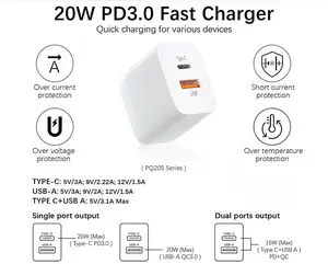 Wholesale Bulk Portable Wall 20W Usb Type C Adapter Travel Pd Qc Mobile Phone Fast Charging Battery For Iphone 14 15 Charger