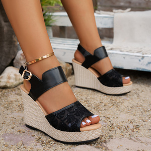 Women Summer Mesh Platform Peep Toe Wedge <b>Sandals</b> New Thick Sole Breathable European American Roman <b>Sandals</b> - Product Image 3