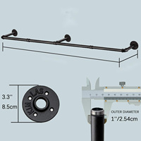 Porte-vêtements mural moderne en métal noir, style industriel, avec tringle détachable pour séchage de vêtements, crochets de penderie et cintres de buanderie