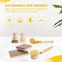 Set Sikat Pembersih Gagang Bambu Sikat Panci Sikat Cangkir Sikat Piring Sikat Botol Spons Dapur untuk Wastafel Pencuci Piring