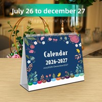 Calendrier de table/bureau 2026-2027 pour les fêtes anglaises - Modèle promotionnel 203 avec logo HAPPY NEW YEAR, papier couché, estampage à chaud, transfrontalier