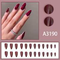 24 faux ongles courts rouge cerise pailletés à presser, luxe léger et chic, amovibles, couvrance totale, pour femmes, kit de manucure