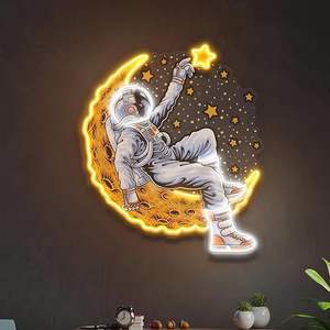 Lámpara de Pared LED de Neón con Diseño de Astronauta en la Luna, Alimentación por USB, Resistente al Agua IPX3, Multicolor, Regulable, para Bares, Centros Comerciales, Tiendas, Bodas, Decoración del Hogar - Product Image 2