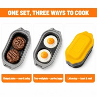 Plat de cuisson au micro-ondes en silicone écologique, cuiseur à œufs, poêle grill avec couvercle, compatible lave-vaisselle, outil de cuisine sain pour la famille