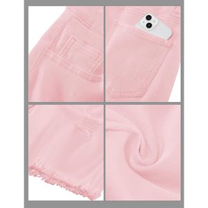 2025 femmes taille haute à la mode décontracté Jean Shorts en détresse extensible Denim déchiré brut ourlet bouton Long Jean Shorts - Product Image 3