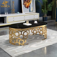 Table basse ovale en pierre de luxe crème - Style italien haut de gamme en marbre pour salon - Usage domestique