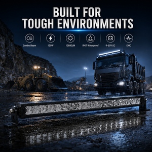 <span class=keywords><strong>Barre</strong></span> lumineuse <span class=keywords><strong>LED</strong></span> EMC 22 pouces 100W 10880LM IP67 étanche, faisceau combiné, mince, pour conduite tout-terrain et travail, avec supports de montage latéraux - Product Image 1