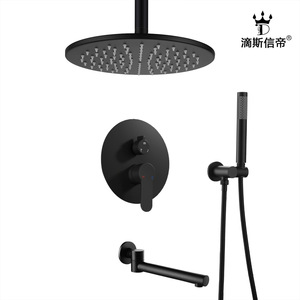 Ensemble de pomme de douche encastrée en cuivre brossé finition or, avec corps de douche chaud et froid et valve en cuivre pour salles de bain - Product Image 3