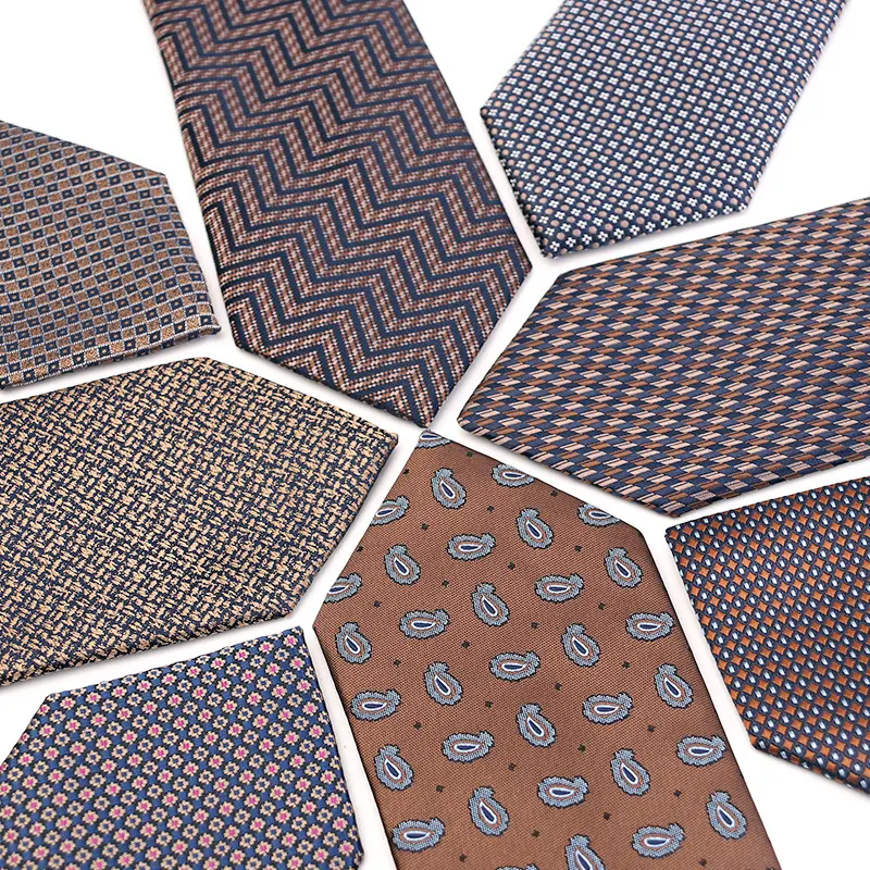 2023 Nieuwe Innovaties Custom Polyester Stropdas Geweven Jacquard Gestreepte Stof Bruine Koffie Heren Hals Stropdas Te Koop