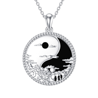 Collier pendentif Yin Yang en argent sterling 925, bijoux naturels, cadeaux pour les amoureux de la nature, les randonneurs, les hommes et les femmes