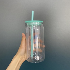 Mossion Wholesale <strong>Bulk</strong> 16oz <strong>Clear</strong> <strong>Double</strong> <strong>Wall</strong> <strong>Plastic</strong> Snowglobe Cup Acrylic Snow Globe <strong>Tumbler</strong> with Pre Drilled Hole and Plug - Product Image 3