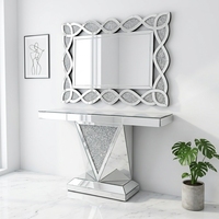 Table console géométrique glamour avec miroir et bordure en cristal concassé pour la décoration du hall d'entrée
