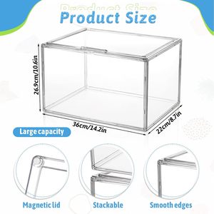 34*26*19cm Double Tier Foldable Clear Acrylic Shoe Box Magnetic Side Drop Sneaker Stackable Portable Shoe <b>Rack</b> Organizer - Product Image 2
