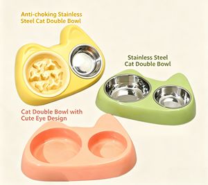 Comedero Doble Antideslizante <span class=keywords><strong>de</strong></span> Acero Inoxidable para Mascotas Pequeñas, 2 en 1, Anti-Asfixia, Alimentador Lento para Perros y Gatos - Product Image 1