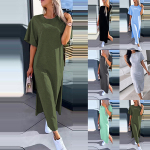 Nouvelle <span class=keywords><strong>Robe</strong></span> Longue Décontractée Personnalisable – T-<span class=keywords><strong>shirt</strong></span> Longue Fendue Sexy pour l'Été – Tenue Confortable et Élégante - Product Image 2