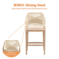 BM011 Tabouret de bar en bois rembourré avec un design moderne en corde tressée, tabourets de comptoir, chaise haute, tabouret de cuisine