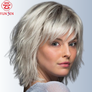 วิกผมไฟเบอร์ทนความร้อนสูง <span class=keywords><strong>ทรง</strong></span>บ๊อบ<span class=keywords><strong>สั้น</strong></span>หยิกแบบผูกเชือกด้านหน้า แสกข้าง สีบลอนด์แพลตตินั่มออมเบร สำหรับ<span class=keywords><strong>ผู้หญิง</strong></span> - Product Image 4