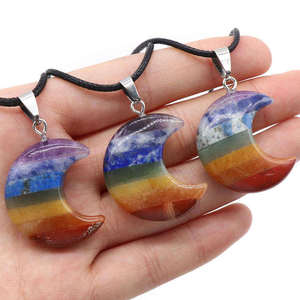 Bola bulan bintang heksagonal batu permata unik Chakra kristal liontin kalung pesona - Product Image 1