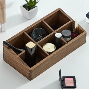 Black Walnut Wood Desktop Organizer Rectangular Compartmentalized Cosmetic Storage <b>Box</b> Solid Wood <b>Makeup</b> Holder - Product Image 1