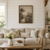Grande Peinture sur Toile Encadrée Impressionniste, Motif Jardin de Roses Antique et Urne en Pierre, Décorative Moderne pour Mur de Salon