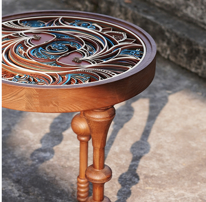 Tavolino Laterale Artistico in Legno Stratificato con Motivo Mandala, Tavolino Rotondo con Taglio Laser 3D, Pezzo Decorativo Artigianale per Arredamento Casa - Product Image 3