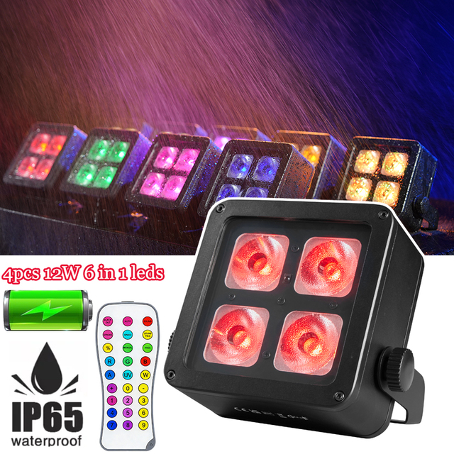 AOPU 4pcs 12W 6in1 Uplights Battery Wireless Battery Powered Par Light Waterproof IP65 Par Led Battery Light for Outdoor Stage