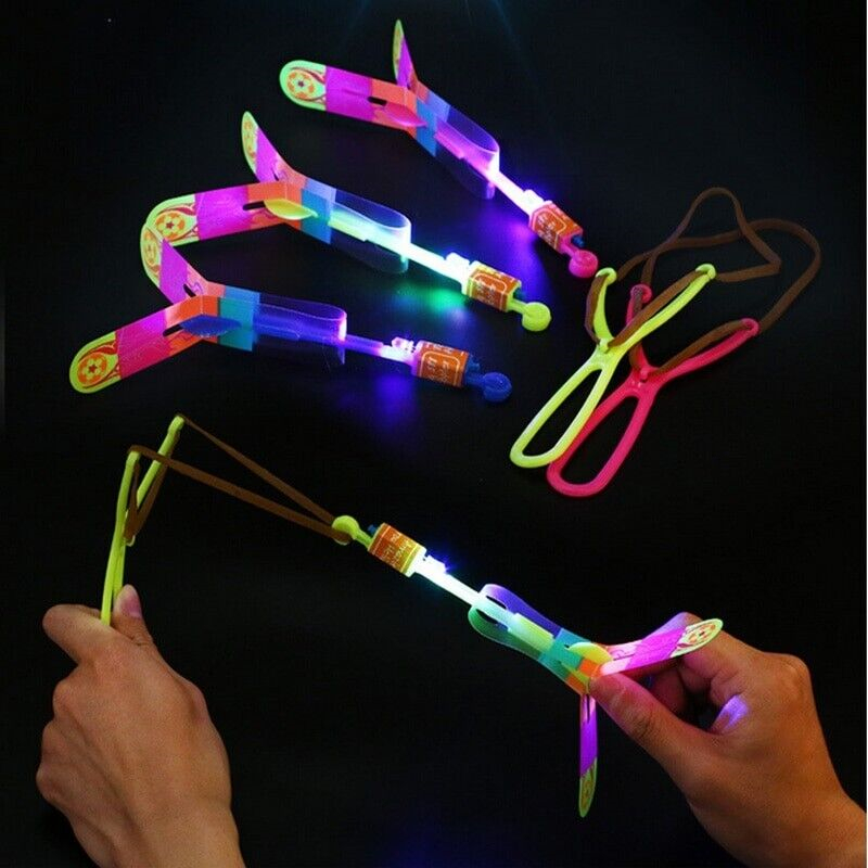 Outdoor Led Rocket Slingshot Shining Light Flash Elastic Helicopter Rotating