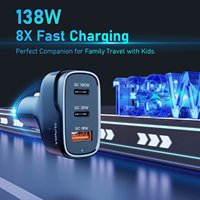 Cargador Rápido para Auto PD60W 120W 138W, 2 Puertos USB, 2 Puertos Tipo C, QC3.0, PD3.0, Cargador Rápido para Celular