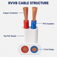Câble plat RVVB, fil de cuivre toronné isolé en PVC, 2 conducteurs, 1,5 mm, 2,5 mm, 300/500 V, câble d'alimentation flexible pour l'éclairage domestique, la vidéosurveillance