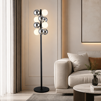 Lampadaire moderne en chrome fumé avec globe en verre laiteux G9, noir sable, pour salon, chambre, éclairage d'ambiance d'angle, facile à installer