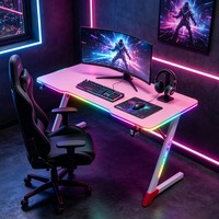 Bureau de jeu LED RGB en forme de Z avec structure en acier finition fibre de carbone 18 mm pour joueurs et streamers