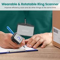 Inalámbrico Bluetooth USB Escaneo de pantalla con cable Usable Mini anillo 2D 1D Qr Lector de código de barras Escáner de código de barras Funciona con PC iPad Teléfono