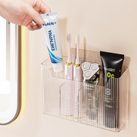 Organisateur adhésif pour porte d'armoire, lot de 2, panier de douche mural transparent, 2 sangles adhésives, fixation murale sans perçage, idéal pour les locataires