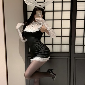 No te pierdas la noche, conjunto de lencería sexy, falda ajustada de encaje puro, uniforme sexy de conejita, tentación para busto pequeño, sin costuras. - Product Image 4