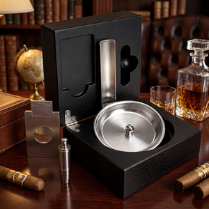 Cenicero de Cigarros Plegable 4 en 1 de Madera Sólida con Diseño Único JH, con Cortador de Cigarros de Acero Inoxidable, Accesorios para Cigarros - Product Image 3