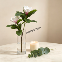 Ranting Magnolia Buatan 2 Kepala yang Elegan, Cabang Panjang Tunggal, Buket Bunga Palsu Tampak Alami untuk Dekorasi Ruang Tamu
