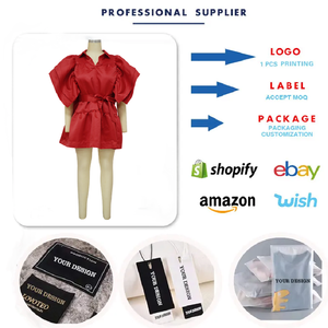 Mới Đến Mùa Hè Ăn Mặc Cho Phụ Nữ Rắn Màu V Cổ A-Line Cánh Hoa Tay Áo Satin Dresses Phụ Nữ Thanh Lịch Giản Dị Dresses - Product Image 4