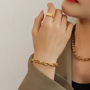 Moda placcato oro 18 carati collana in acciaio inossidabile bracciale orecchini anelli Set di gioielli per gioielli da donna