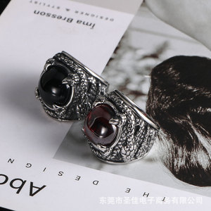 Bague griffe de dragon pour homme, sertie de zircon rouge et noir, bijoux de fête à pointes SA757 - Product Image 4