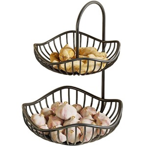 Panier de rangement métallique double couche pour cuisine, support à ail, gingembre et légumes, type sur pied, paniers en fil de fer noir - Product Image 5