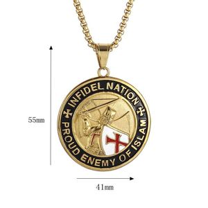 <b>Titanium</b> Steel Knights Templar Shield Pendant Necklace Men's Gold Silver Color Round Themed Jewelry Gift - Product Image 5