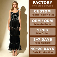 Robe longue à col halter avec corsage orné de strass et de perles, jupe à franges étagée pour invitées de mariage, cocktail, soirée ou bal de promo