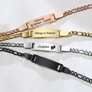 Bracelets personnalisés en acier inoxydable, plaqués or, gravés sur mesure avec nom et date de <span class=keywords><strong>naissance</strong></span>, chaînes de main, bijoux pour femmes et hommes - Product Image 3
