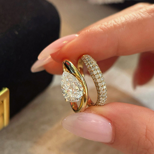 Aazuo-Joyería de lujo con diamantes cultivados en laboratorio, 1,5 quilates, oro amarillo macizo de 18 quilates, estilo Vingae, conjunto de anillos de compromiso con forma de gota de agua, regalo para mujer - Product Image 2